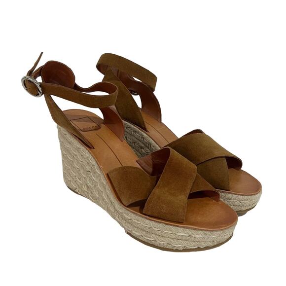 DOLCE VITA Pello Brown Suede Womens Espadrille Wedges Size 10 - Picture 2 of 12